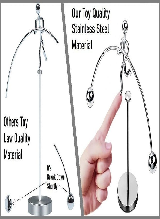 FRYIO Adult Stainless Steel Balancing Toy | Engular Momentum Silver Pole Balancing Man | Stress Relief Motion Toy (Pole Balancing) - Image 2