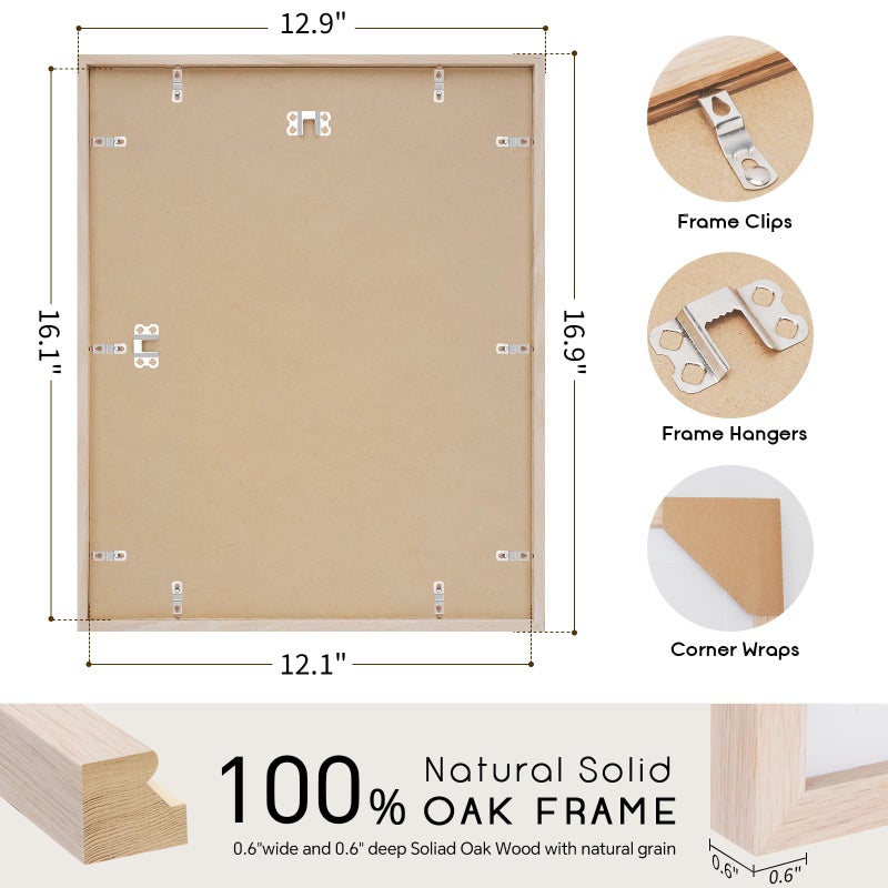 puthiac 12x16 Solid Oak Wood Picture Frame, Fits 8x12 with Mat or 12x16 Without Mat, Wall Display Only, Vertical or Horizontal, Plexi Front, 1 Pack, Natural Oak - Image 3