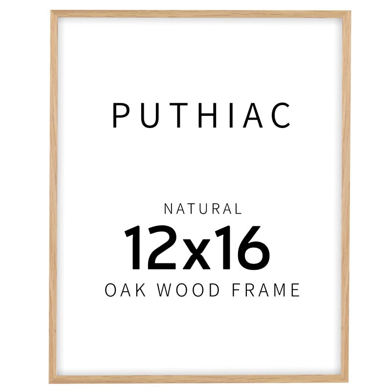 puthiac 12x16 Solid Oak Wood Picture Frame, Fits 8x12 with Mat or 12x16 Without Mat, Wall Display Only, Vertical or Horizontal, Plexi Front, 1 Pack, Natural Oak - Image 1