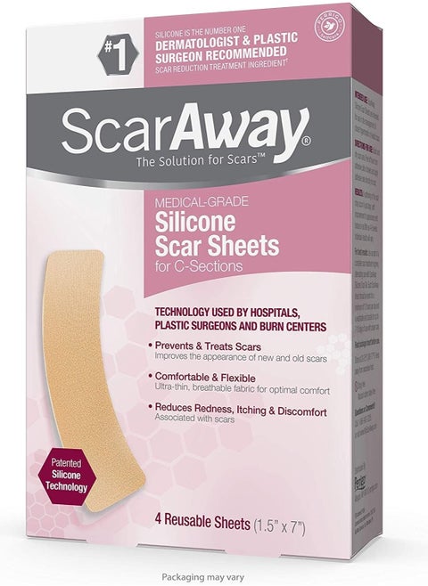 Advanced Skincare Silicone Scar Sheets for C-Sections, Reusable Sheets (1.5” x 7”) for Hypertrophic and Keloid Scars from Injury, Burn, Surgery and more, 4 Sheets