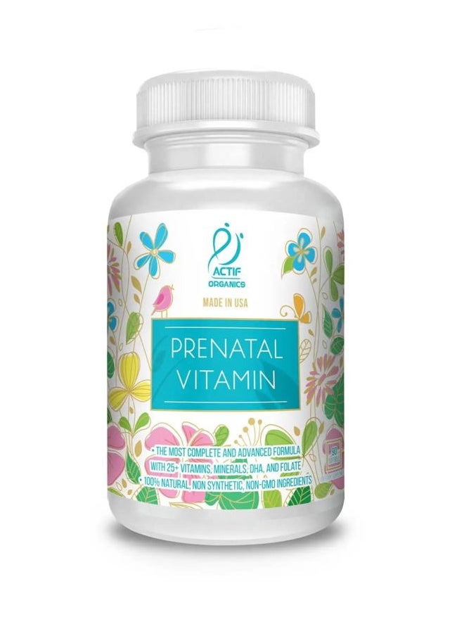 Actif - Actif Organic Prenatal Vitamin with 25+ Organic Vitamins, 100% Natural, DHA, EPA, Omega 3, and Organic Herbal Blend - Non-GMO, 90 Count - Image 1
