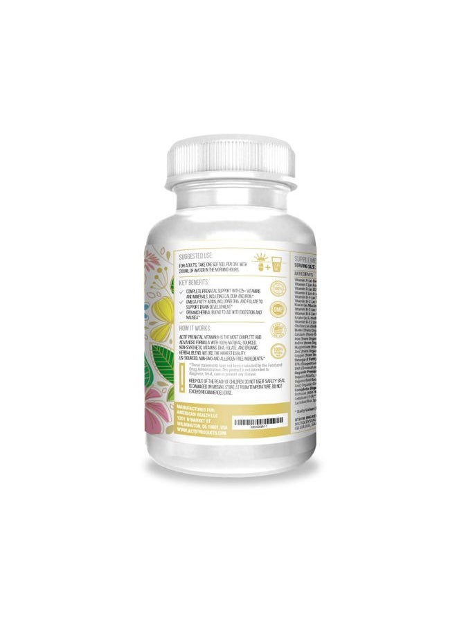 Actif - Actif Organic Prenatal Vitamin with 25+ Organic Vitamins, 100% Natural, DHA, EPA, Omega 3, and Organic Herbal Blend - Non-GMO, 90 Count - Image 1