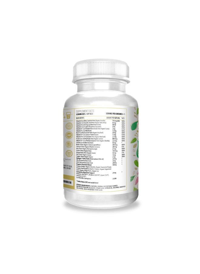 Actif - Actif Organic Prenatal Vitamin with 25+ Organic Vitamins, 100% Natural, DHA, EPA, Omega 3, and Organic Herbal Blend - Non-GMO, 90 Count - Image 1