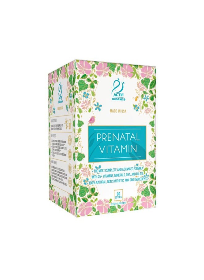 Actif - Actif Organic Prenatal Vitamin with 25+ Organic Vitamins, 100% Natural, DHA, EPA, Omega 3, and Organic Herbal Blend - Non-GMO, 90 Count - Image 1