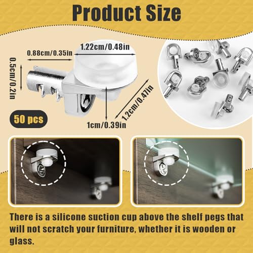Iffitya 50 Pcs 1/5 Inch 5mm Shelf Pins - Cabinet Shelf Pegs with Silicone Suction Cups, Heavy Duty Shelf Pins for Support Kitchen Furniture, Shelf Pegs 5mm - Image 3