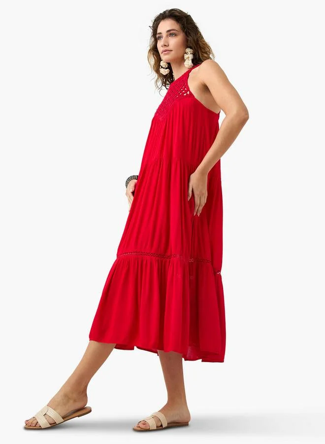 سبلاش فيڤ Sleeveless Tiered Dress with Embroidered Detail