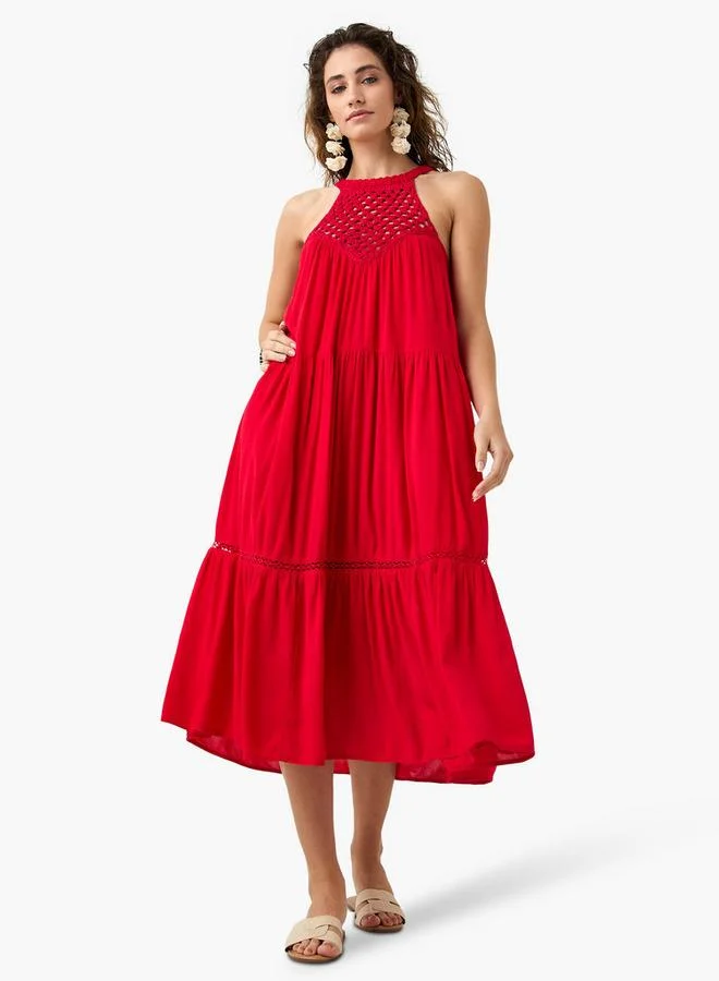 سبلاش فيڤ Sleeveless Tiered Dress with Embroidered Detail