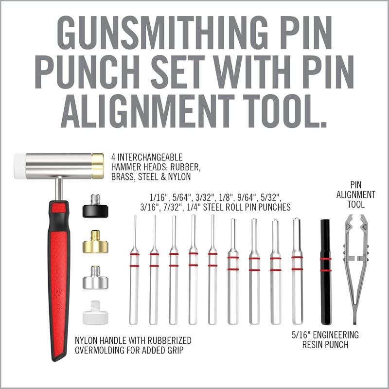 Real Avid Accu-Punch Hammer & Roll Pin Punch Set – Armorers Tool Kit with Small Hammer, 4 Interchangeable Heads, Roll Pin Punch Tools, Pin Starter & Kickstand Case for Organization - Image 3