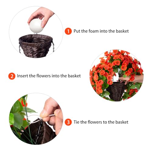 HyeFlora Artificial Fake Hanging Flowers Plants Baskets for Outdoor Fall Decoration, Faux Silk Orange Morning Glory in Planter UV Resistant Look Real for Home Porch Patio Balcony Yard Decor - Image 5