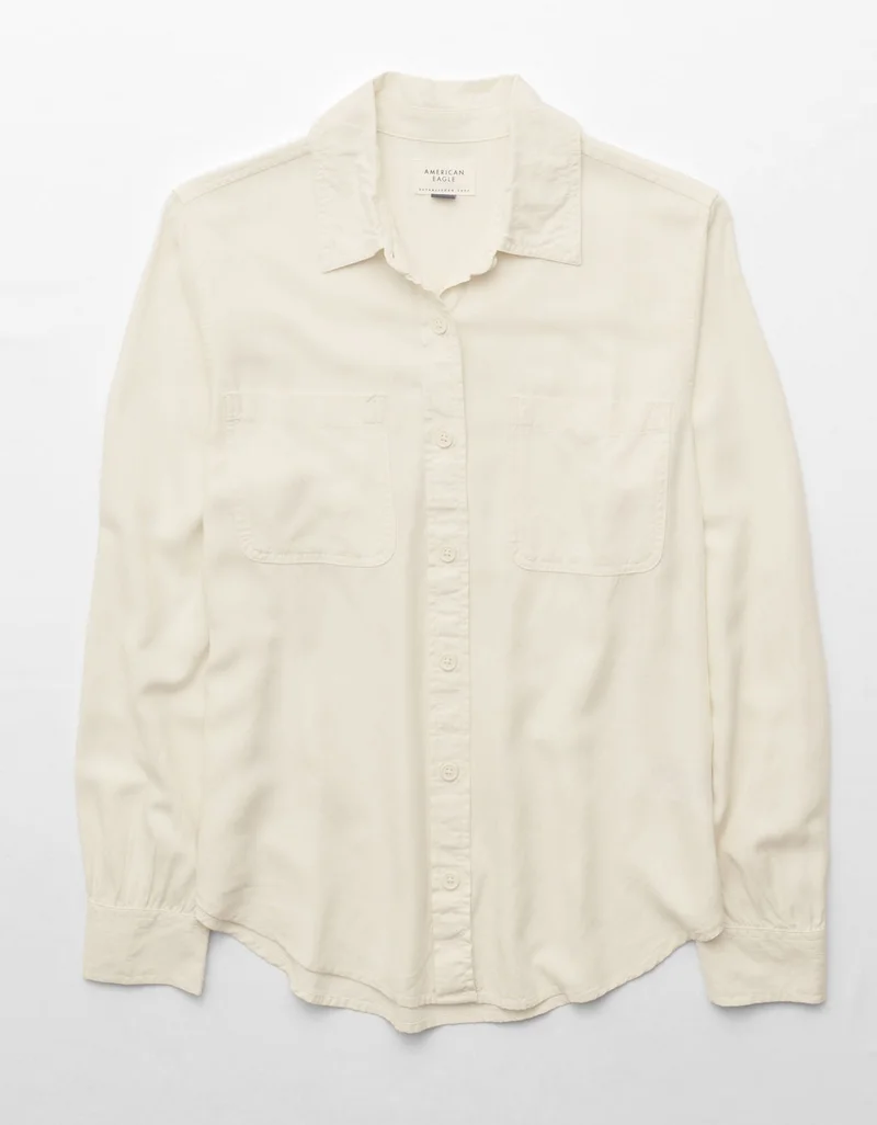American Eagle AE Bestie Long-Sleeve Button-Up Shirt