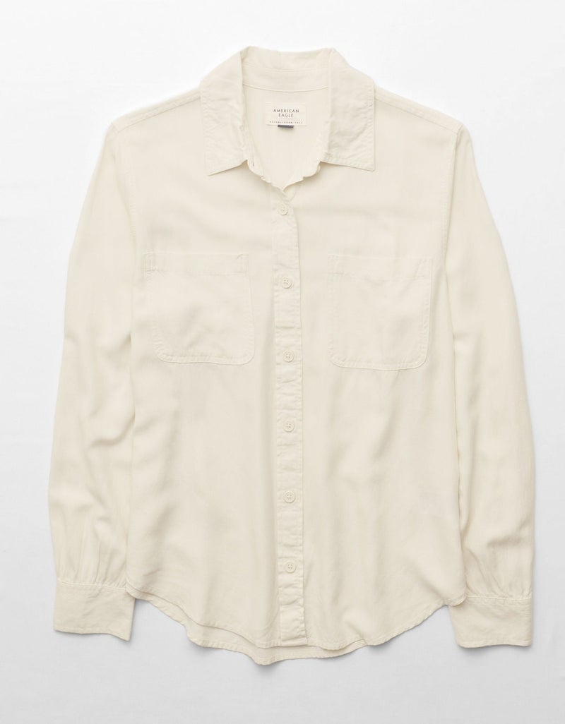 American Eagle AE Bestie Long-Sleeve Button-Up Shirt - Image 3