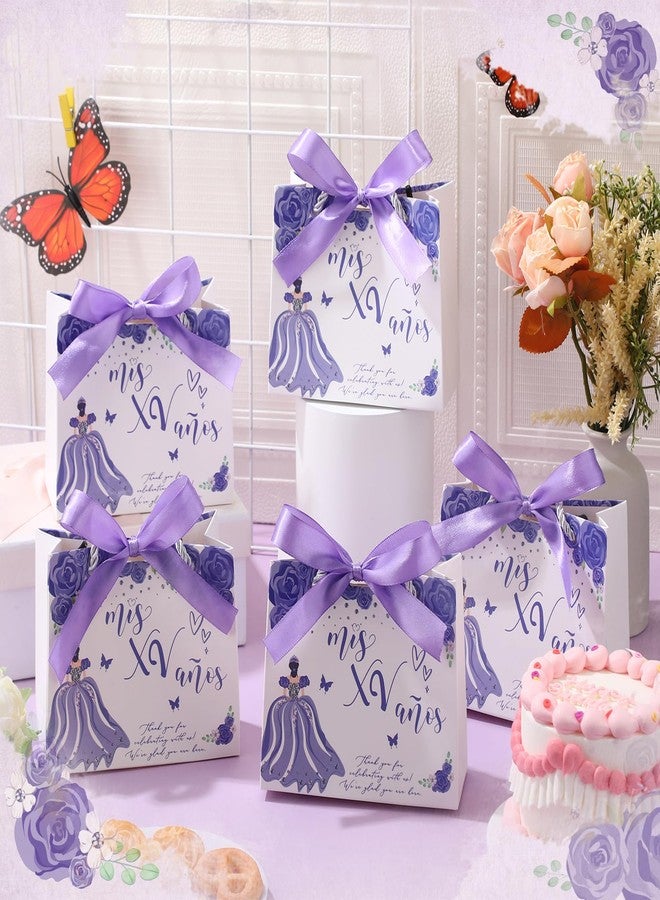 Skyygemm 25 Sets Quinceanera Party Favors for Guests Quinceanera Gift Bag with Handles Small Candy Bag with Bow Ribbon Mis Quince Decoration Sweet 15 Birthday Party Favor (Purple) - Image 4