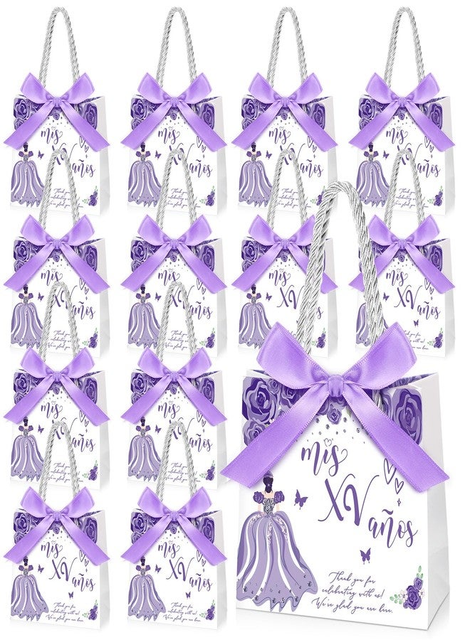 Skyygemm 25 Sets Quinceanera Party Favors for Guests Quinceanera Gift Bag with Handles Small Candy Bag with Bow Ribbon Mis Quince Decoration Sweet 15 Birthday Party Favor (Purple) - Image 1