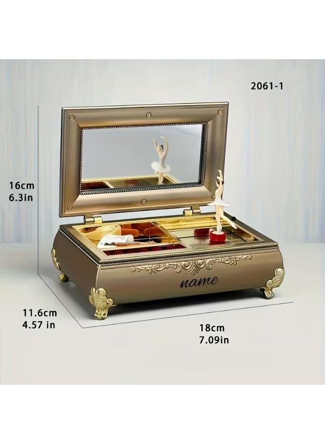 erorex Personalized Name Music Box - Custom Photo/Text with Dancing Doll Mechanism, Vintage Wind-Up/Jewelry Box Style Gift for Birthdays, Anniversaries, Graduation - Plastic Keepsake with Golden Hinges, Unisex - Optional Pet Name, DIY Music Box, Christmas - Image 3