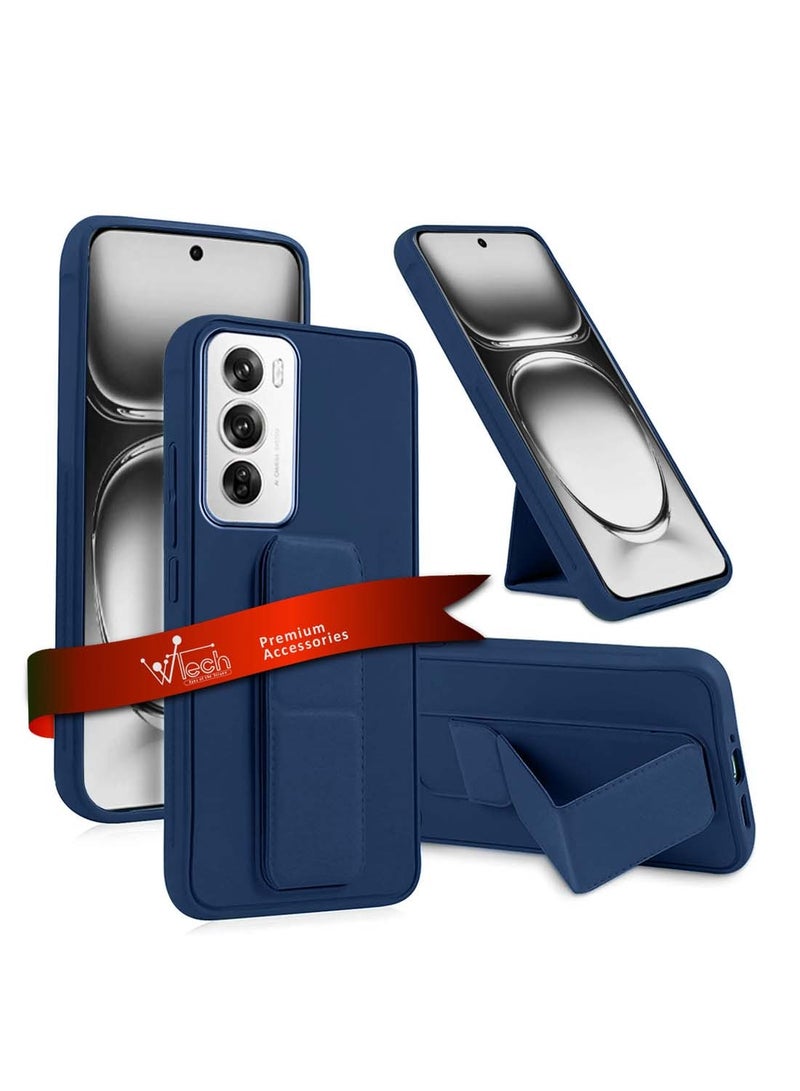 Wtech Oppo Reno12 Pro 5G 2024 Hand Grip Foldable Magnetic Kickstand Wrist Strap Finger Grip With Built-In Iron Case Cover Navy Blue - Image 1