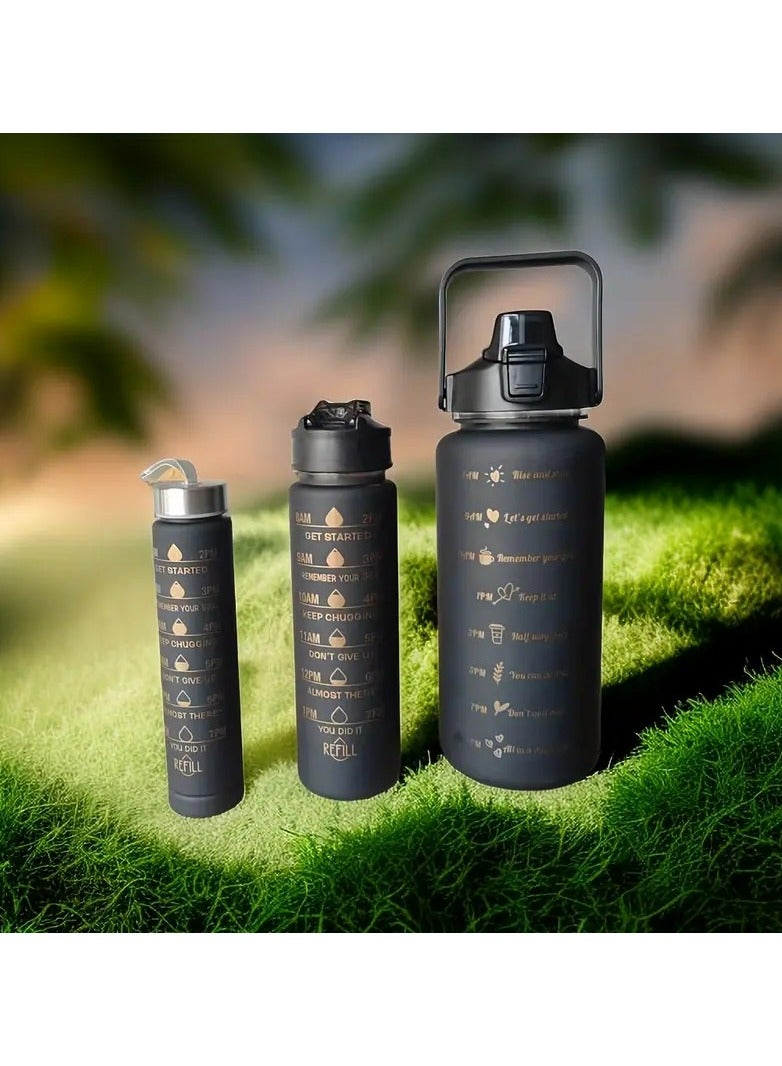 MODERN HOME 3Pcs Sports Water Bottle With Straw 2L 900ml And 500ml Made of high quality plastic Drinking BPA Free Non Toxic With Sports Drinks Time Markings Motivational Fitness - Image 5