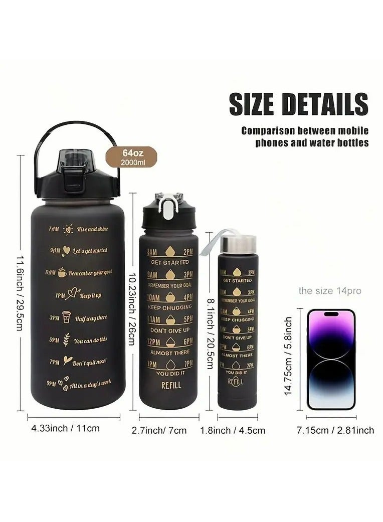 MODERN HOME 3Pcs Sports Water Bottle With Straw 2L 900ml And 500ml Made of high quality plastic Drinking BPA Free Non Toxic With Sports Drinks Time Markings Motivational Fitness - Image 4
