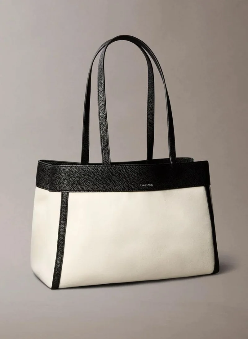 Calvin Klein WHITE CANVAS CK Monogram Plaque Canvas Tote Bag for Women | Best Price UAE