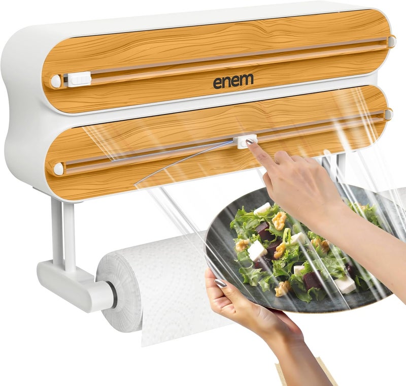 Enem 3 in 1 Cling Wrap Dispenser with Cutter, with 1 Year Warranty & Customer Support from Enem (Magnetic Dispenser Wooden) - Image 1