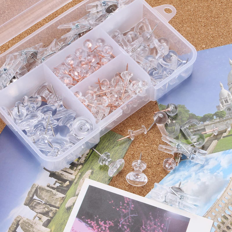 Yalis Clear Push Pins Set, 5 Styles 125-count Thumb Tacks Map Pins, Steel Point and Clear Plastic Head Pushpins Transparent Thumbtacks for Cork Board Bulletin Boards - Image 3