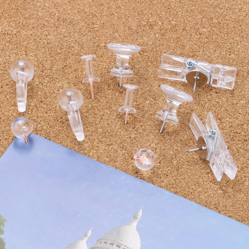 Yalis Clear Push Pins Set, 5 Styles 125-count Thumb Tacks Map Pins, Steel Point and Clear Plastic Head Pushpins Transparent Thumbtacks for Cork Board Bulletin Boards - Image 5