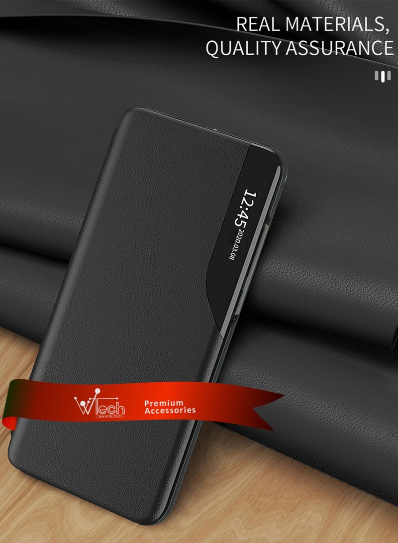 دبليو تيك حافظة هاتف قابلة للطي بمرآة ذكية، غطاء حماية تلقائي للنوم لهاتف اوبو A38 4G 2023، اسود - Image 2