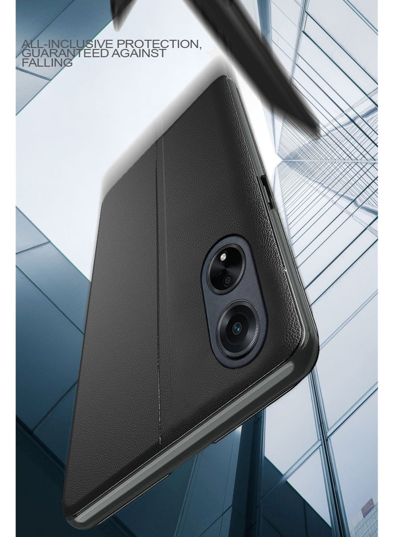 دبليو تيك حافظة هاتف قابلة للطي بمرآة ذكية، غطاء حماية تلقائي للنوم لهاتف اوبو A38 4G 2023، اسود - Image 3