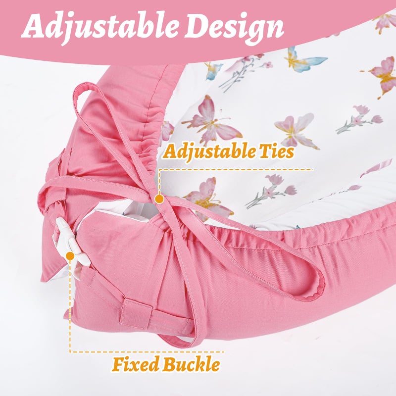 WINGHENLEE Baby Lounger Cover, Cotton Newborn Nest Cover, Baby Lounger Replacement Covers, Soft & Breathable, Reversible & Adjustable, Pink Butterfly(Cover Only) - Image 3