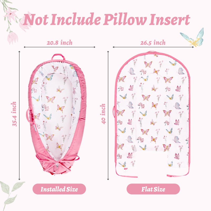 WINGHENLEE Baby Lounger Cover, Cotton Newborn Nest Cover, Baby Lounger Replacement Covers, Soft & Breathable, Reversible & Adjustable, Pink Butterfly(Cover Only) - Image 2