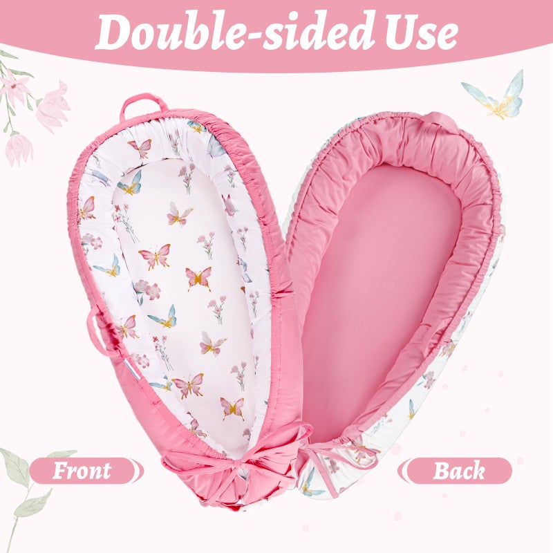 WINGHENLEE Baby Lounger Cover, Cotton Newborn Nest Cover, Baby Lounger Replacement Covers, Soft & Breathable, Reversible & Adjustable, Pink Butterfly(Cover Only) - Image 5
