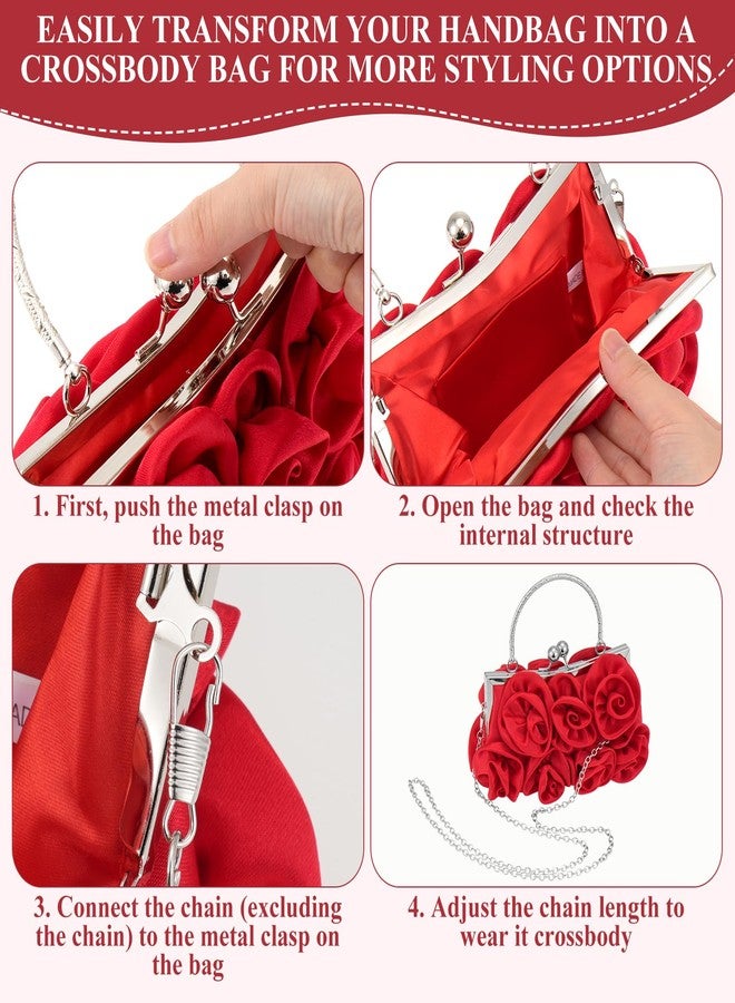 Hlimior Rose Wedding Jewelry Set 4 Piece for Bride with Clutch Purse, Rhinestone Crystal Necklace Earrings Bracelet, Formal Accessories for Prom Party Banquet Anniversary(Red) - Image 4