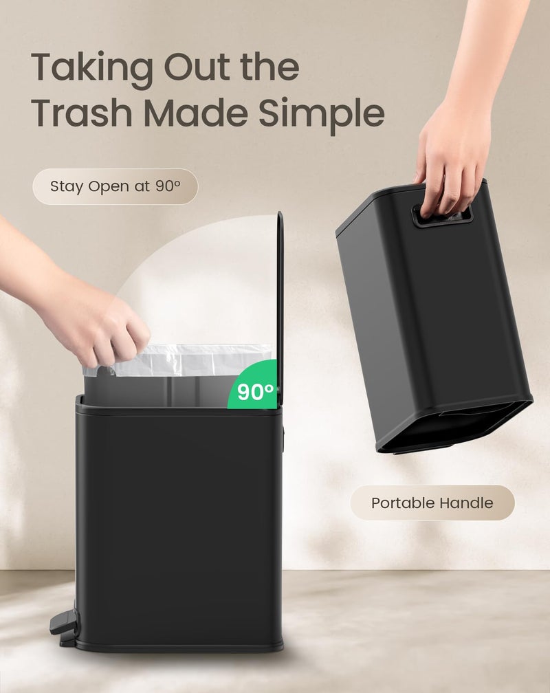 Cesun Small Bathroom Trash Can with Lid Soft Close, Step Pedal, 5 Liter / 1.3 Gallon Stainless Steel Garbage Can with Removable Inner Bucket, Waste Basket for Bathroom, Bedroom (Matte Black) - Image 5