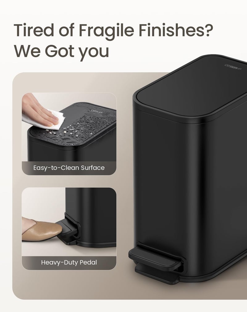 Cesun Small Bathroom Trash Can with Lid Soft Close, Step Pedal, 5 Liter / 1.3 Gallon Stainless Steel Garbage Can with Removable Inner Bucket, Waste Basket for Bathroom, Bedroom (Matte Black) - Image 3