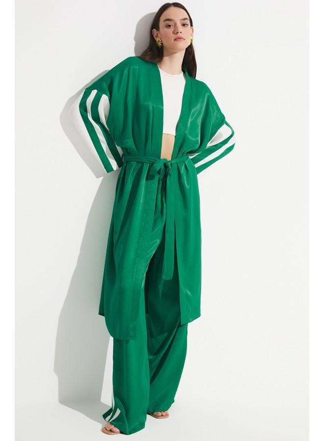 جون كيمونو وقفتان نسائي حصري يونيو 100% فيسكوز مطبوع أخضر - Image 5