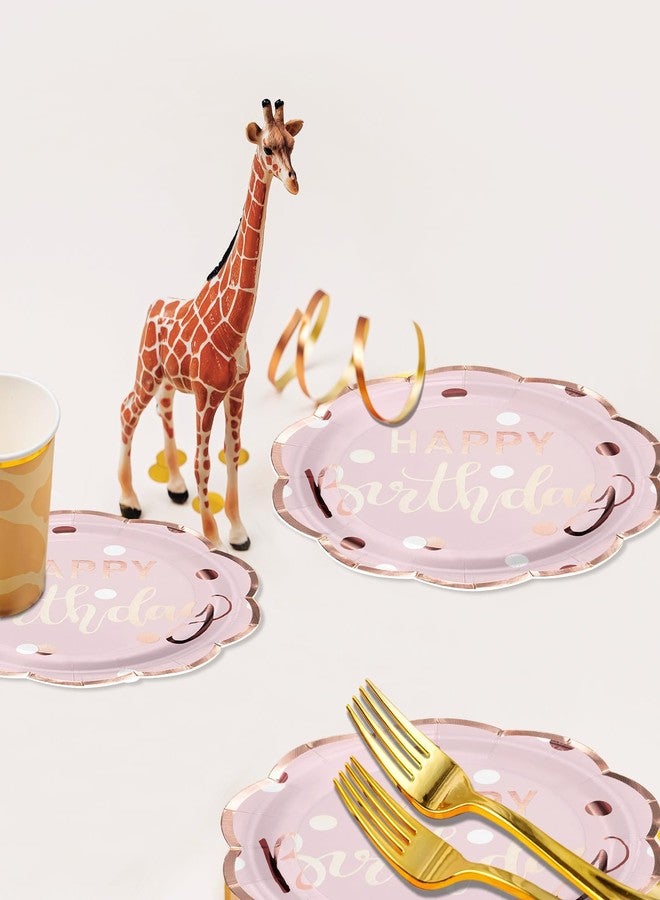 LeZakaa 25Pcs Birthday Paper Plates - Happy Birthday Lettering in Pink Rose Gold Foil Design Disposable Party Plates Decorative Tableware Supplies Table Decor - 7 Inch - Image 4