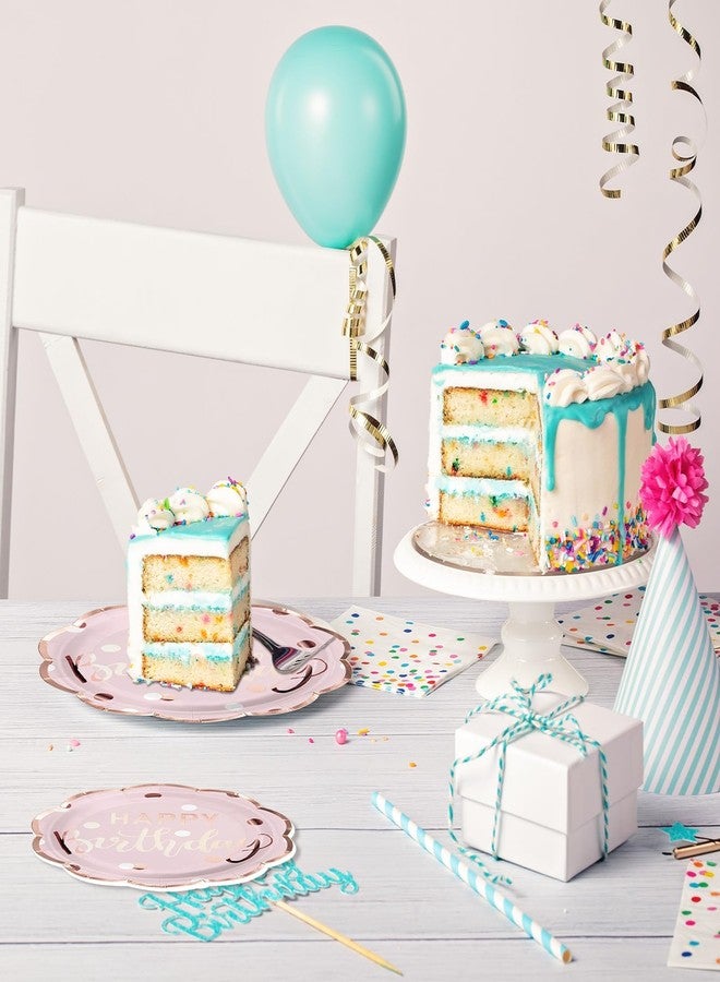 LeZakaa 25Pcs Birthday Paper Plates - Happy Birthday Lettering in Pink Rose Gold Foil Design Disposable Party Plates Decorative Tableware Supplies Table Decor - 7 Inch - Image 3