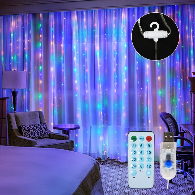 LED Curtain String Lights: Multicolor 300 LEDs, 8 Lighting Modes - 4 Music Control Modes, Remote Control for Indoor Outdoor Party Decor - Image 2