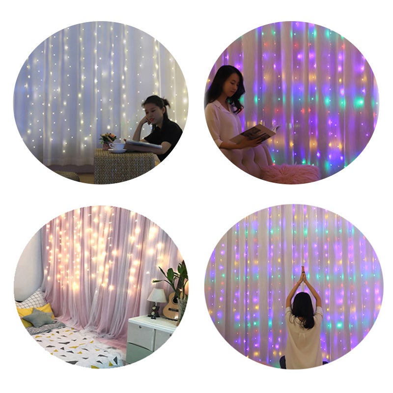 LED Curtain String Lights: Multicolor 300 LEDs, 8 Lighting Modes - 4 Music Control Modes, Remote Control for Indoor Outdoor Party Decor - Image 4