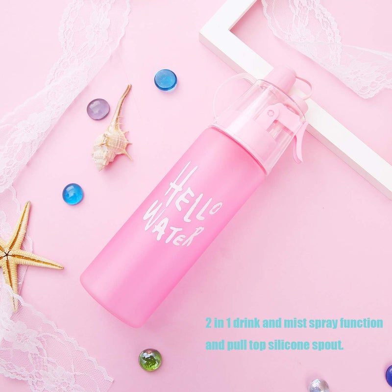 Emopeak 580ML Misting Water Bottle, 20OZ Sports Water Bottle with Spray Mist for Outdoor Hydration, BPA-Free Mist Water Bottle (Pink Frosted, 580ml/20oz) - Image 3