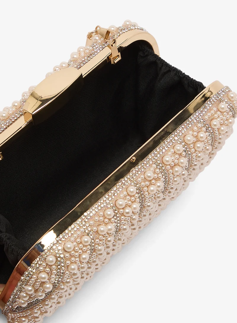 Khizana  Pearl And Rhinestone Embellished Clutch for Women | Best Price UAE