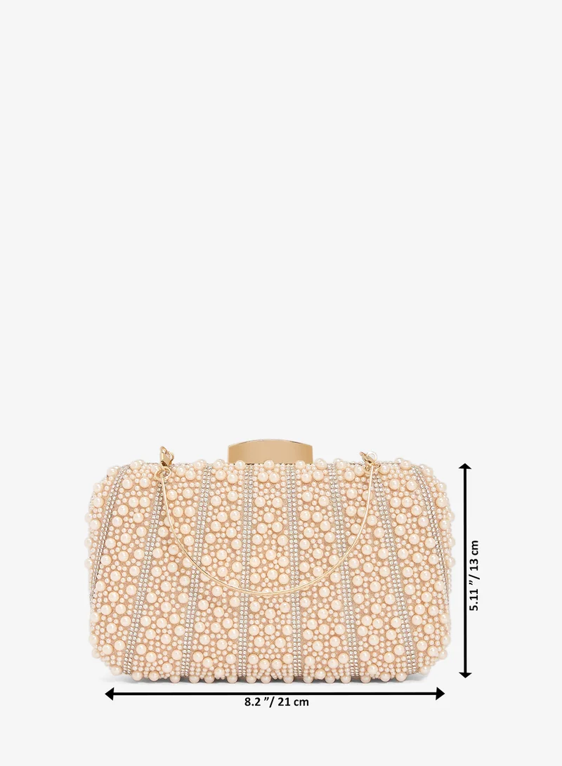 Khizana  Pearl And Rhinestone Embellished Clutch for Women | Best Price UAE