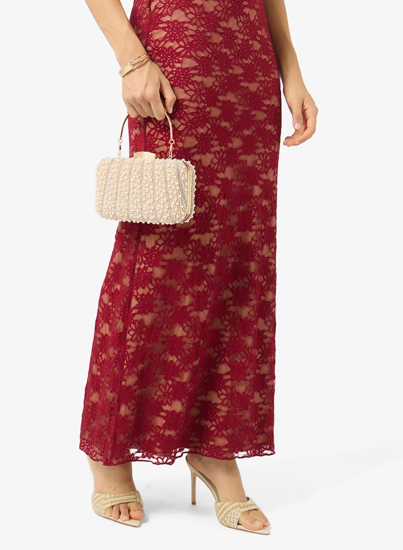 Khizana  Pearl And Rhinestone Embellished Clutch for Women | Best Price UAE