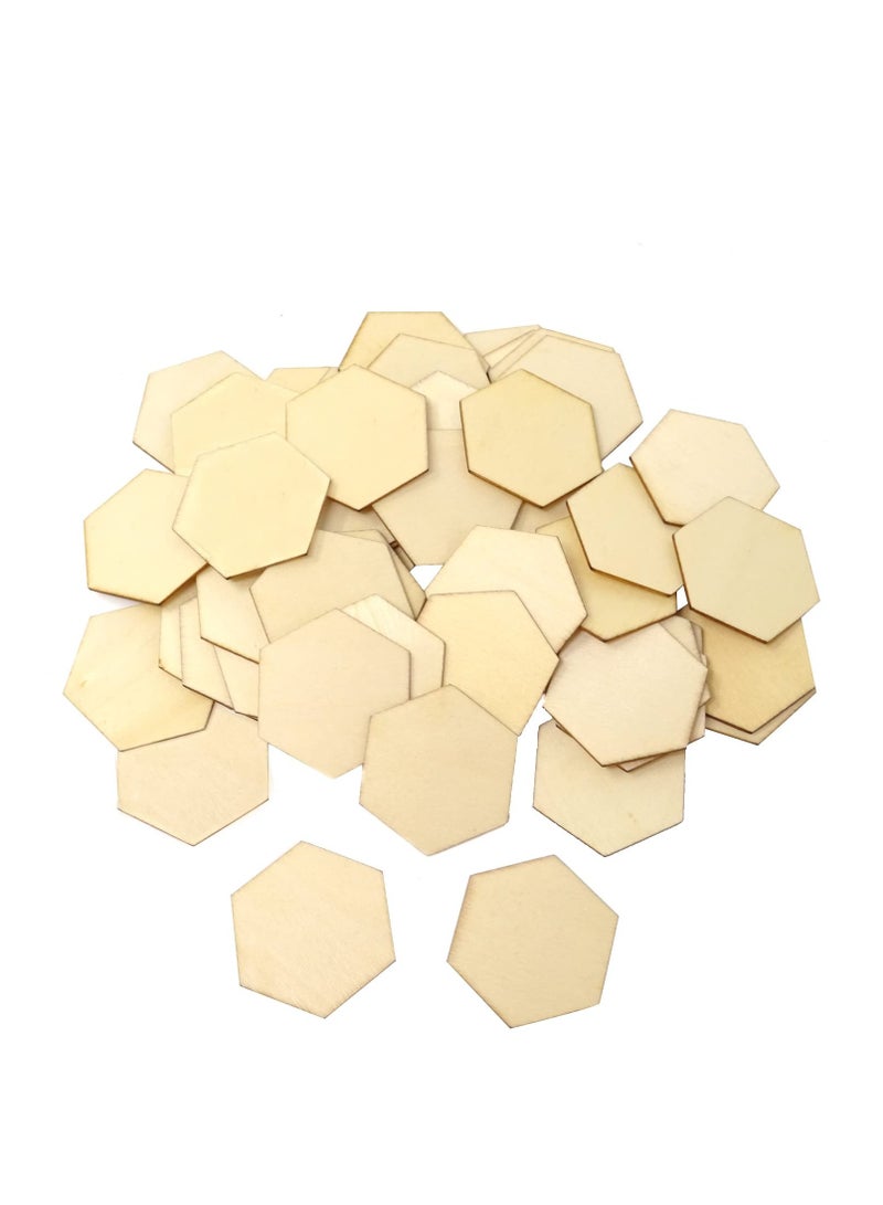 100 Pcs Natural Hexagon Wood Slices 40mm Unfinished for DIY Crafts Home Decor Educational Games and Activities - Image 1