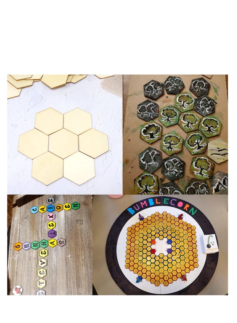 100 Pcs Natural Hexagon Wood Slices 40mm Unfinished for DIY Crafts Home Decor Educational Games and Activities - Image 5