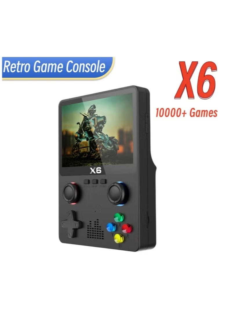 يدعم جهاز الألعاب المحمول X6 Retro مخرج التلفزيون، ويتميز بذاكرة تخزين داخلية بسعة 64 جيجابايت لأكثر من 10000 لعبة كلاسيكية، وشاشة OCA IPS مقاس 3.5 بوصة، وعصا تحكم ثلاثية الأبعاد، و11 محاكيًا. - Image 4