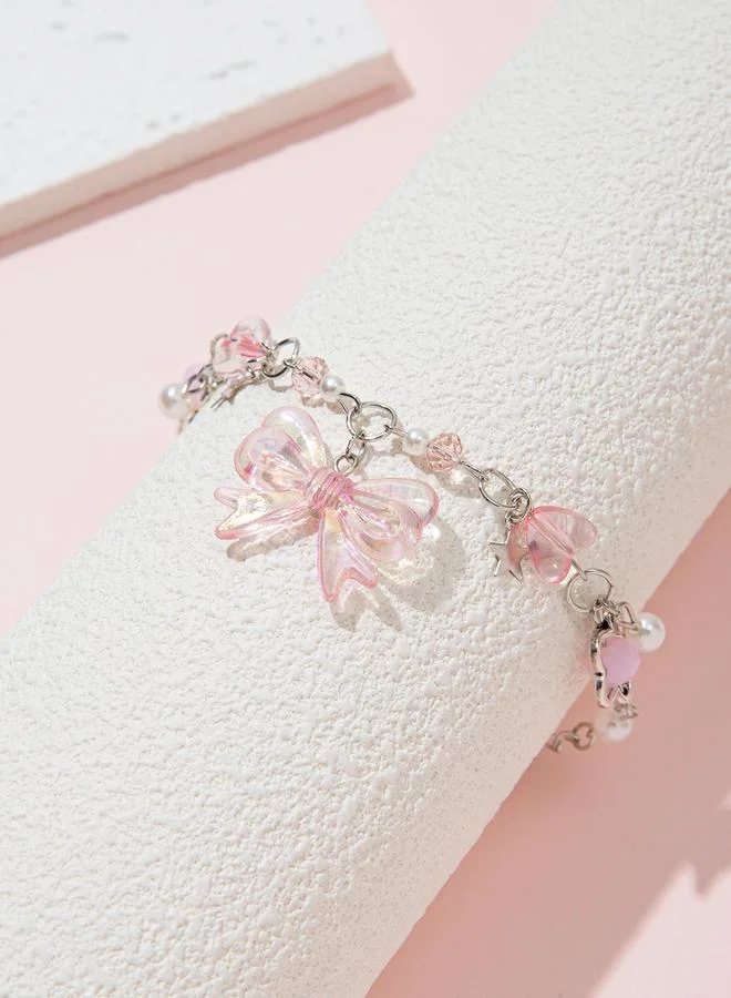 Take Two Girls Pink Bow and Star Charm Bracelet