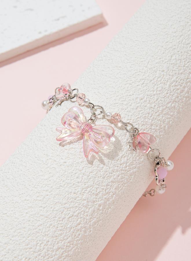 Take Two Girls Pink Bow and Star Charm Bracelet - Image 1