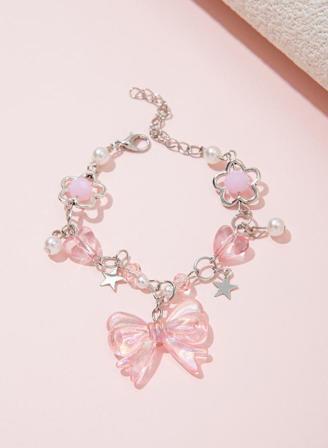Take Two Girls Pink Bow and Star Charm Bracelet - Image 3