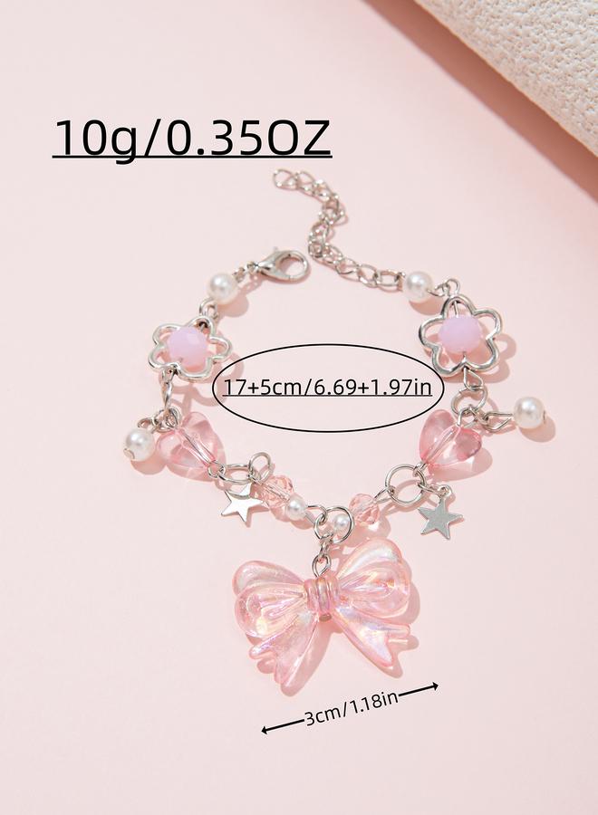 Take Two Girls Pink Bow and Star Charm Bracelet - Image 4