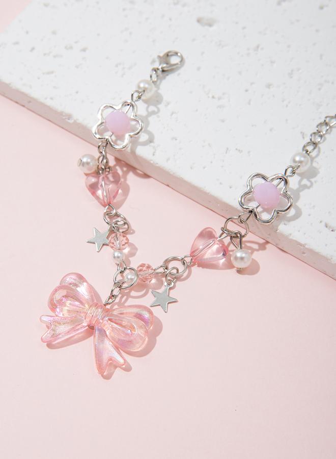 Take Two Girls Pink Bow and Star Charm Bracelet - Image 2